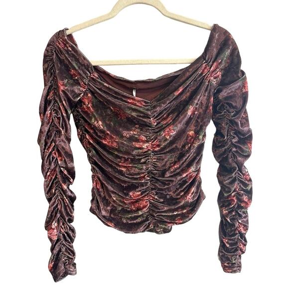 NWOT Free People Reina Floral Off The Shoulder Top In Velvet Brown Size Small - Picture 1 of 6